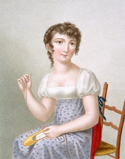 La bordadora, grabado por Duthe, c.1816 de Madame G. Busset Dubruste